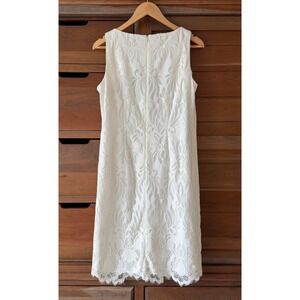 NWT Chico's Size 1 (M 8/10) Ivory Lace Sheath Dress Scalloped Hem Romantic